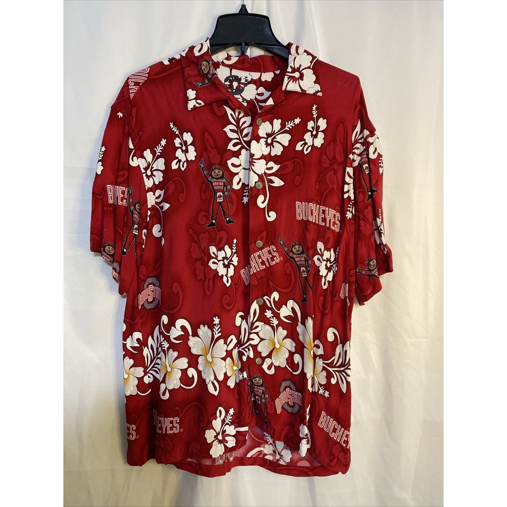 Spike Sports Ohio State Buckeyes Mens XL Red  Brutus Hawaiian‎ Camp Shirt